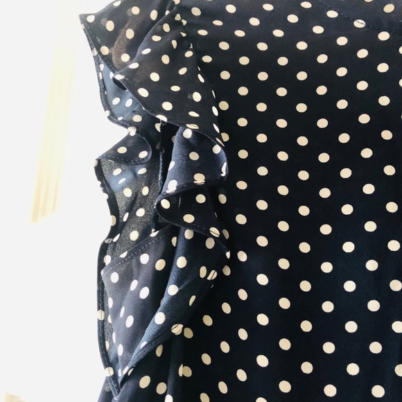 Navy polka dot blouse with ruffle cap sleeves - Picture 3 of 3